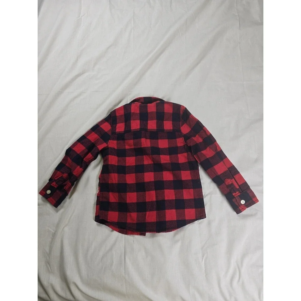 OshKosh Bgosh Long Sleeve Shirt Boys 3T Red Black Plaid Flannel Button Front Top